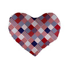 Usa Americana Diagonal Red White & Blue Quilt Standard 16  Premium Flano Heart Shape Cushions by PodArtist