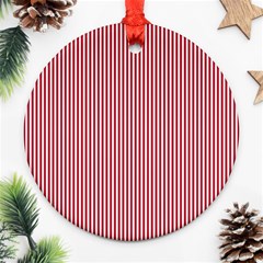 Usa Flag Red And White Stripes Round Ornament (two Sides) by PodArtist