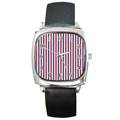 Usa Flag Red White And Flag Blue Wide Stripes Square Metal Watch by PodArtist