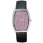 USA Flag Red White and Flag Blue Wide Stripes Barrel Style Metal Watch Front