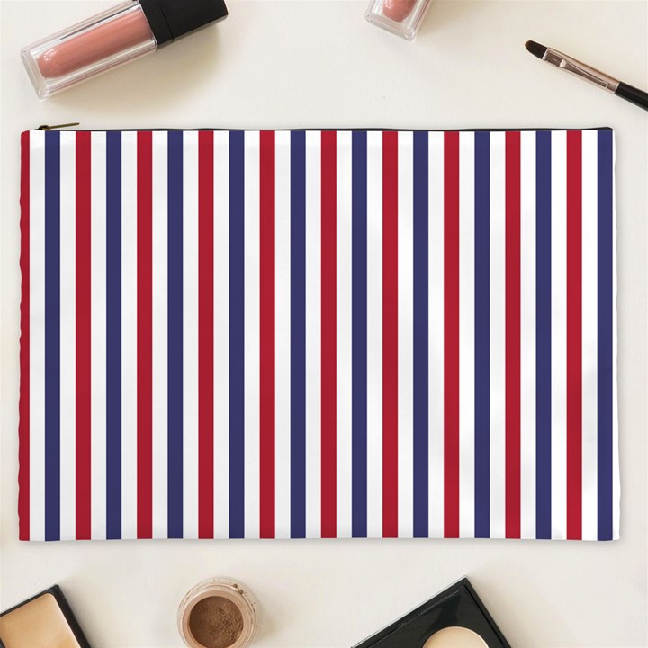 USA Flag Red White and Flag Blue Wide Stripes Cosmetic Bag (XXL) 