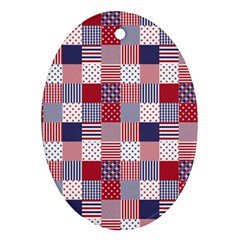 Usa Americana Patchwork Red White & Blue Quilt Ornament (oval) by PodArtist