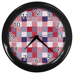 Usa Americana Patchwork Red White & Blue Quilt Wall Clocks (black) by PodArtist