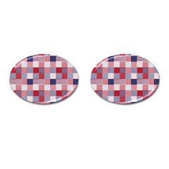 Usa Americana Patchwork Red White & Blue Quilt Cufflinks (oval) by PodArtist