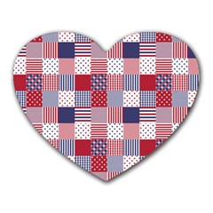 Usa Americana Patchwork Red White & Blue Quilt Heart Mousepads by PodArtist