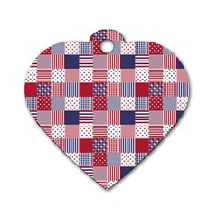 Usa Americana Patchwork Red White & Blue Quilt Dog Tag Heart (one Side) by PodArtist