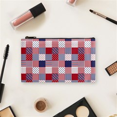 Usa Americana Patchwork Red White & Blue Quilt Cosmetic Bag (small)  by PodArtist