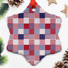 Usa Americana Patchwork Red White & Blue Quilt Ornament (snowflake) by PodArtist