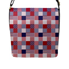 Usa Americana Patchwork Red White & Blue Quilt Flap Messenger Bag (l)  by PodArtist