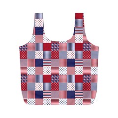 Usa Americana Patchwork Red White & Blue Quilt Full Print Recycle Bags (m)  by PodArtist