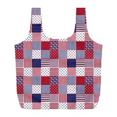 Usa Americana Patchwork Red White & Blue Quilt Full Print Recycle Bags (l)  by PodArtist