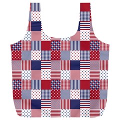 Usa Americana Patchwork Red White & Blue Quilt Full Print Recycle Bags (l)  by PodArtist