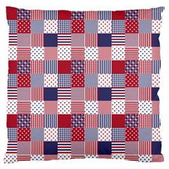 Usa Americana Patchwork Red White & Blue Quilt Large Flano Cushion Case (one Side) by PodArtist