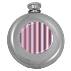 Usa Flag Red And Flag Blue Narrow Thin Stripes  Round Hip Flask (5 Oz) by PodArtist