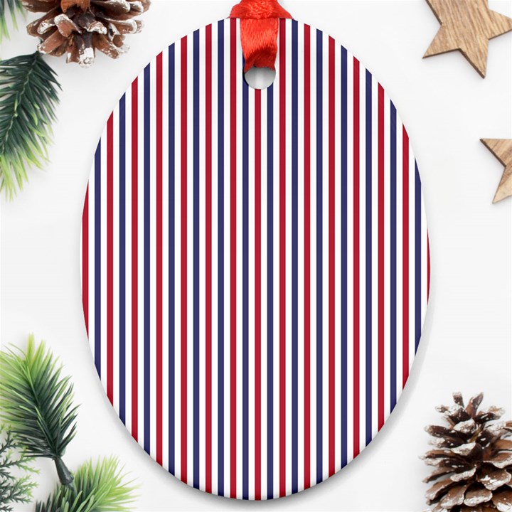 USA Flag Red and Flag Blue Narrow Thin Stripes  Oval Ornament (Two Sides)