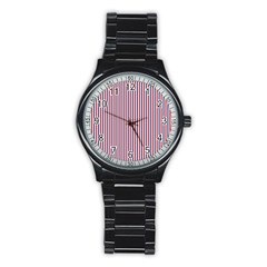 Usa Flag Red And Flag Blue Narrow Thin Stripes  Stainless Steel Round Watch by PodArtist