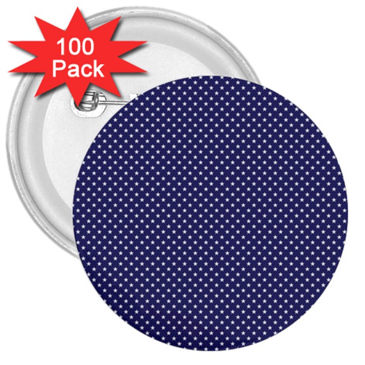 USA Flag White Stars on Flag Blue 3  Buttons (100 pack) 