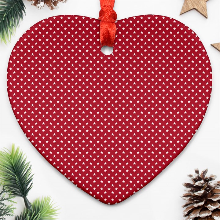 USA Flag White Stars on Flag Red Heart Ornament (Two Sides)