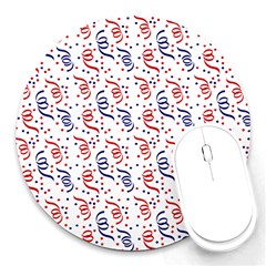 Red White And Blue Usa/uk/france Colored Party Streamers Round Mousepads by PodArtist