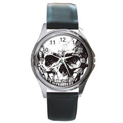 Skull Vintage Old Horror Macabre Round Metal Watch by Sapixe