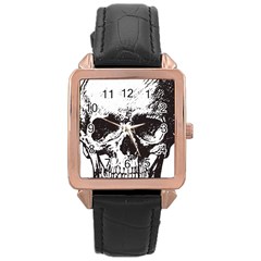 Skull Vintage Old Horror Macabre Rose Gold Leather Watch  by Sapixe