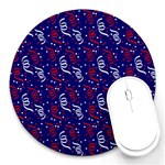 Red White and Blue USA/UK/France Colored Party Streamers on Blue Round Mousepads Front