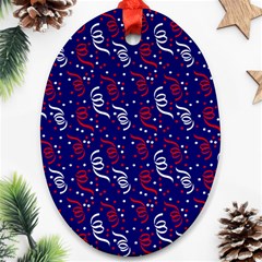 Red White And Blue Usa/uk/france Colored Party Streamers On Blue Ornament (oval) by PodArtist