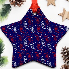 Red White And Blue Usa/uk/france Colored Party Streamers On Blue Ornament (star) by PodArtist