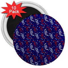 Red White And Blue Usa/uk/france Colored Party Streamers On Blue 3  Magnets (10 Pack)  by PodArtist