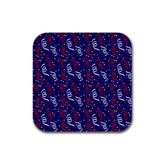 Red White And Blue Usa/uk/france Colored Party Streamers On Blue Rubber Coaster (square)  by PodArtist