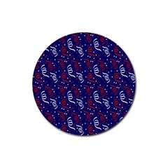 Red White And Blue Usa/uk/france Colored Party Streamers On Blue Rubber Coaster (round)  by PodArtist