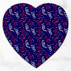 Red White And Blue Usa/uk/france Colored Party Streamers On Blue Jigsaw Puzzle (heart) by PodArtist