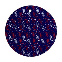 Red White And Blue Usa/uk/france Colored Party Streamers On Blue Round Ornament (two Sides) by PodArtist