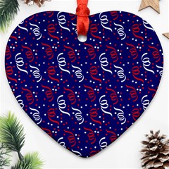 Red White And Blue Usa/uk/france Colored Party Streamers On Blue Heart Ornament (two Sides) by PodArtist