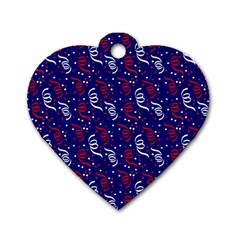 Red White And Blue Usa/uk/france Colored Party Streamers On Blue Dog Tag Heart (one Side) by PodArtist