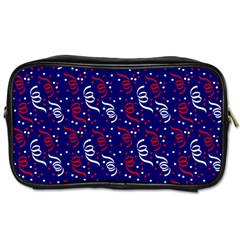 Red White And Blue Usa/uk/france Colored Party Streamers On Blue Toiletries Bags by PodArtist