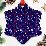 Red White and Blue USA/UK/France Colored Party Streamers on Blue Ornament (Snowflake) Front