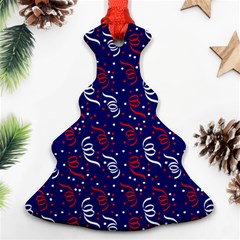 Red White And Blue Usa/uk/france Colored Party Streamers On Blue Ornament (christmas Tree)  by PodArtist