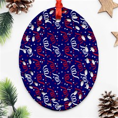 Red White And Blue Usa/uk/france Colored Party Streamers On Blue Oval Filigree Ornament (two Sides) by PodArtist