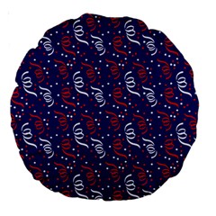 Red White And Blue Usa/uk/france Colored Party Streamers On Blue Large 18  Premium Round Cushions by PodArtist