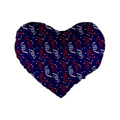 Red White And Blue Usa/uk/france Colored Party Streamers On Blue Standard 16  Premium Heart Shape Cushions by PodArtist