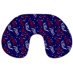 Red White and Blue USA/UK/France Colored Party Streamers on Blue Travel Neck Pillows Front