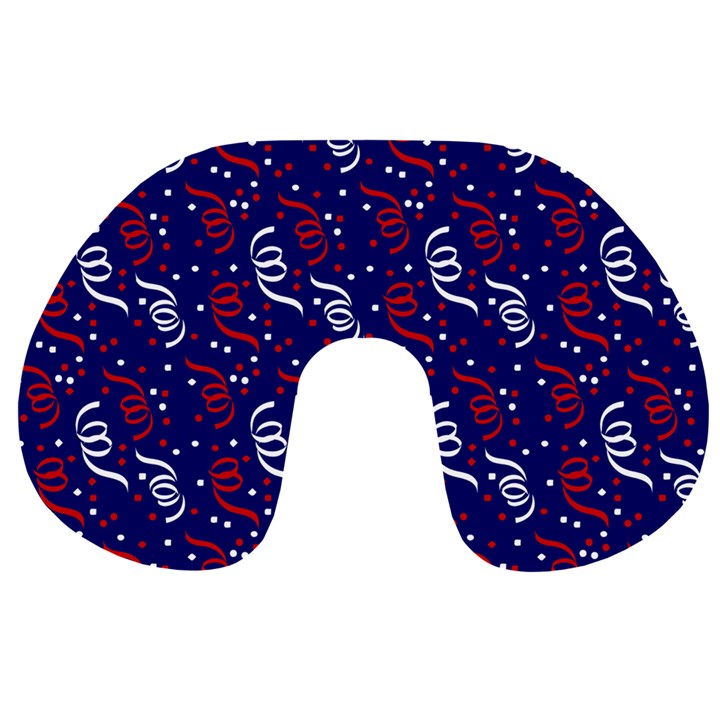 Red White and Blue USA/UK/France Colored Party Streamers on Blue Travel Neck Pillows