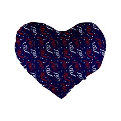 Red White And Blue Usa/uk/france Colored Party Streamers On Blue Standard 16  Premium Flano Heart Shape Cushions by PodArtist