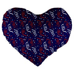 Red White And Blue Usa/uk/france Colored Party Streamers On Blue Large 19  Premium Flano Heart Shape Cushions by PodArtist