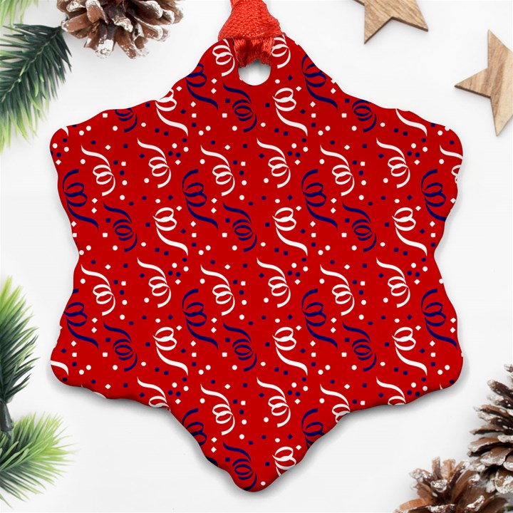 Red White and Blue USA/UK/France Colored Party Streamers Ornament (Snowflake)