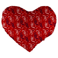 Red White And Blue Usa/uk/france Colored Party Streamers Large 19  Premium Heart Shape Cushions by PodArtist