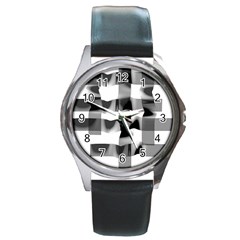 Geometry Square Black And White Round Metal Watch by Sapixe