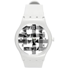 Geometry Square Black And White Round Plastic Sport Watch (m) by Sapixe