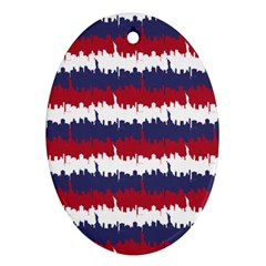 244776512ny Usa Skyline In Red White & Blue Stripes Nyc New York Manhattan Skyline Silhouette Ornament (oval) by PodArtist